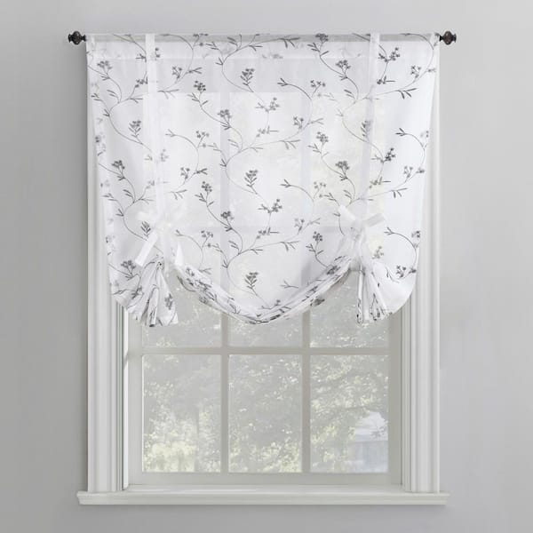 Sun Zero Bridget Rod Pocket White Polyester Leaf Print Fabric Window 42 in. W x 63 in. L Sheer Curtain (Single Panel)