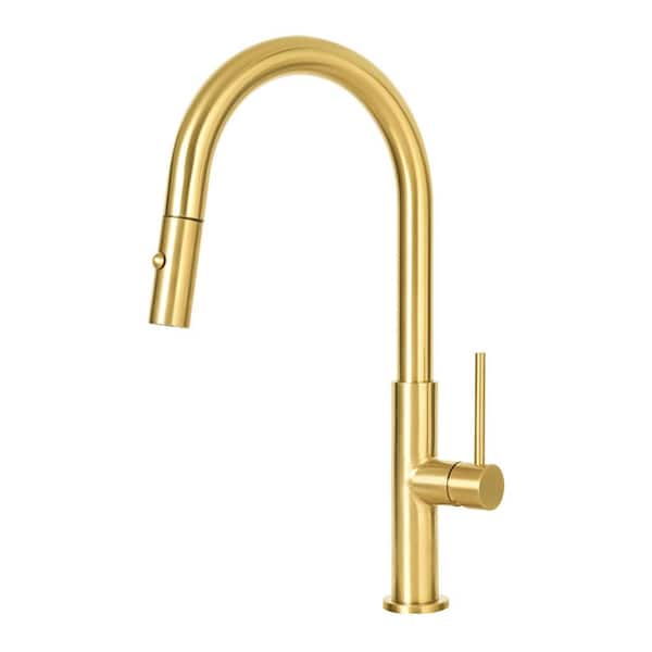 Akicon Brushed Gold 16.8 in. H Single-Handle Pull-Down Sprayer Kitchen Faucet with 360° Spout Swivel