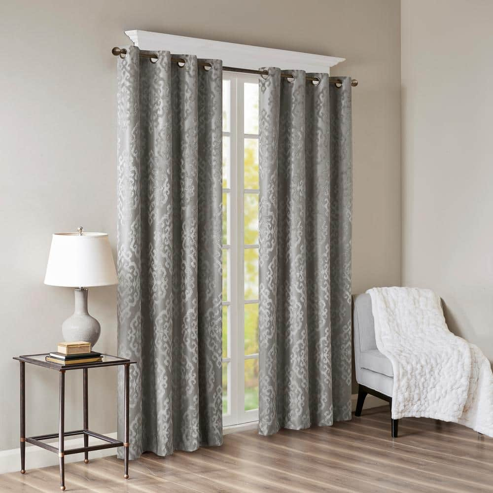 Sun Smart Elysia Charcoal Damask Knitted Jacquard Damask 50 in. W x 108 ...