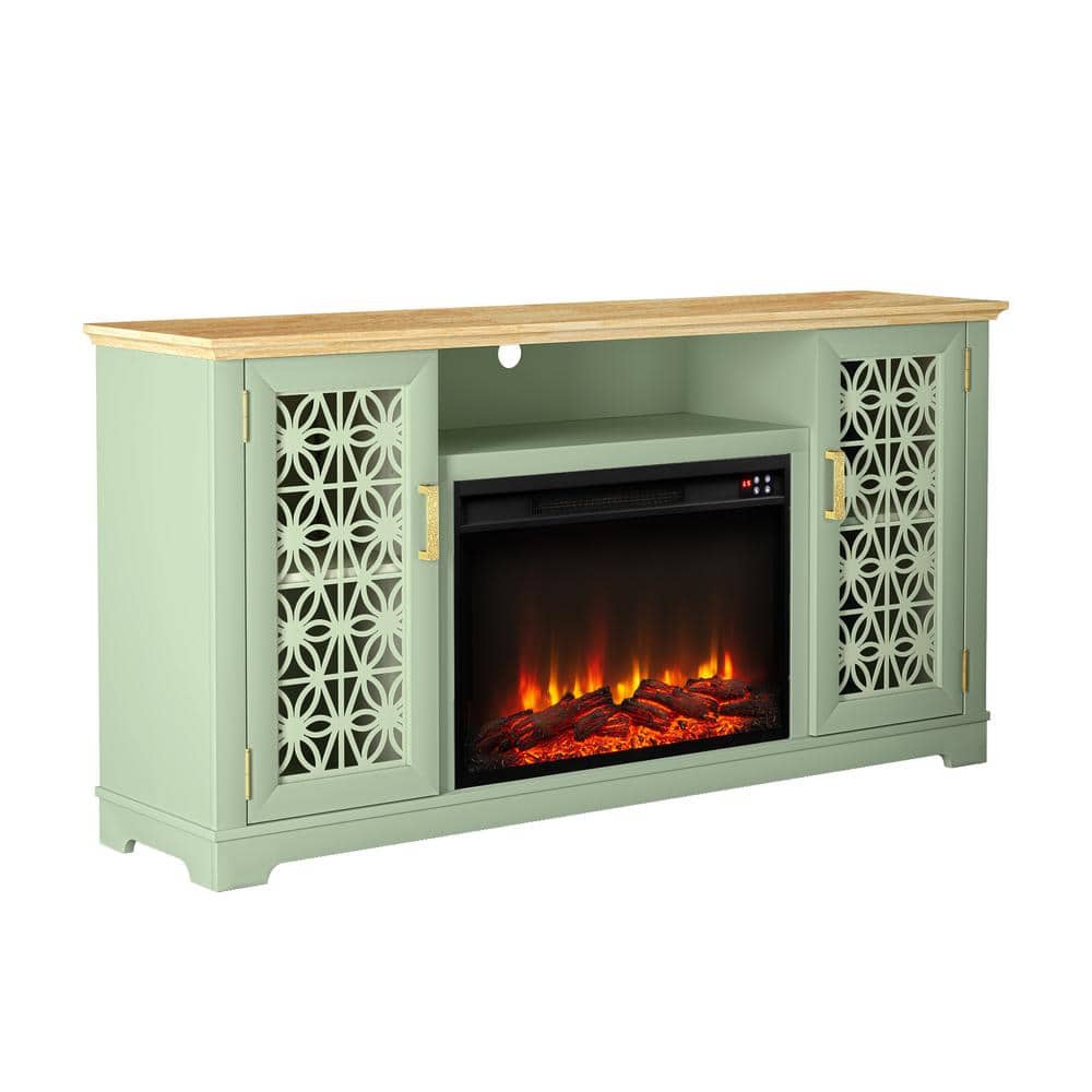 Green Farmhouse TV Stand with Electric Fireplace for 65" TVs