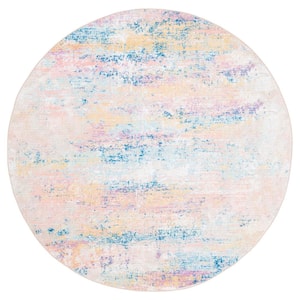 Sequoia Blue/Gold 7 ft. x 7 ft. Machine Washable Abstract Gradient Round Area Rug