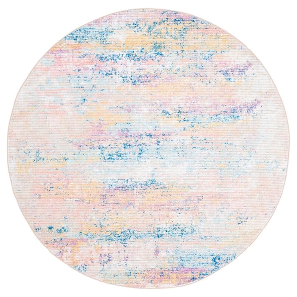 SAFAVIEH Sequoia Blue/Gold 7 ft. x 7 ft. Machine Washable Abstract Gradient Round Area Rug