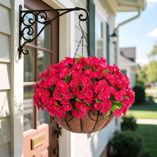 Hananona Artificial Hanging Flowers - 2 Set Outdoor Hanging Baskets With 24 Fake Flowers For Porch Garden