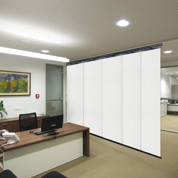 EMOH Griege 58 in. - 110 in. W x 116 in. L Adjustable 5- Panel Black Single Rail Panel Track with 23.5 in. Slates