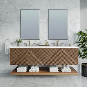 Marcello 72.0 in. W x 23.5 in. D x 37.2 in. H Bathroom Vanity in Chestnut with White Zeus Quartz Top