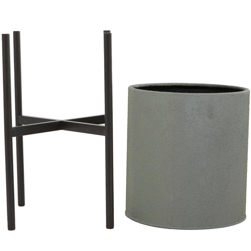 Modern Gray Iron Planters Set of 2 with Removable Stand - Indoor/Outdoor