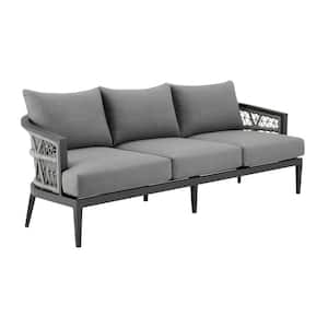 Zella Warm Gray Aluminum Outdoor Couch with Earl Gray Cushions