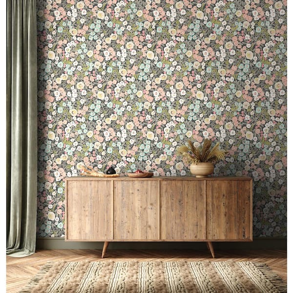 Flora Peach Grey Garden Floral Non-Woven Paper Wallpaper