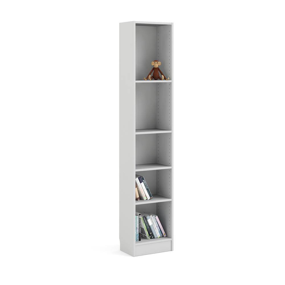 White Adjustable Tall Narrow 5-Shelf Bookcase