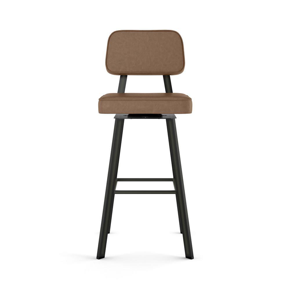 Brown Faux Leather Swivel Counter Stool with Gun Metal Finish