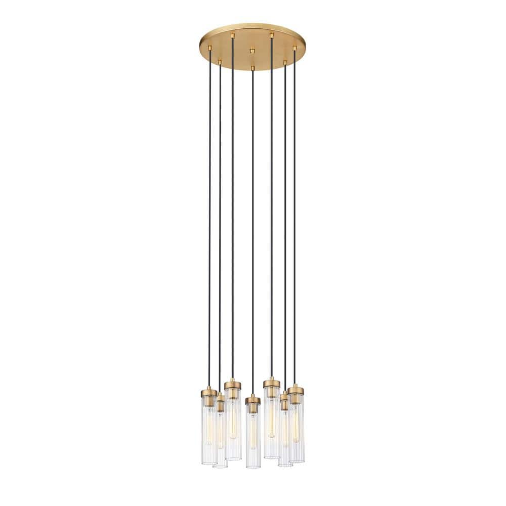 Rubbed Brass 7-Light Geometric Glass Chandelier