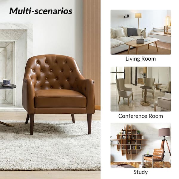 JAYDEN CREATION Clara 29 in. Classic Camel Tufted Genuine Leather