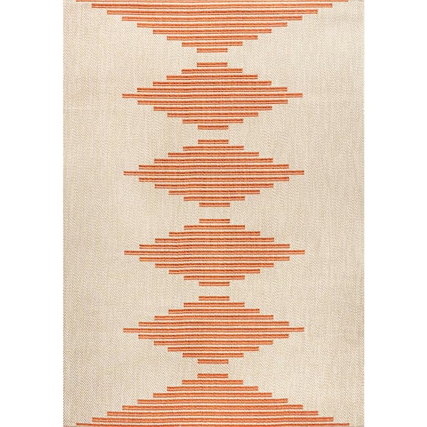 Vinales Diamond Stripe Beige/Orange 8 ft. x 10 ft. Indoor/Outdoor Area Rug