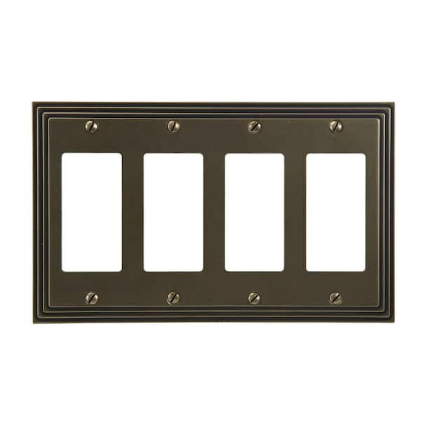 AMERELLE Tiered 4 Gang Rocker Metal Wall Plate - Rustic Brass