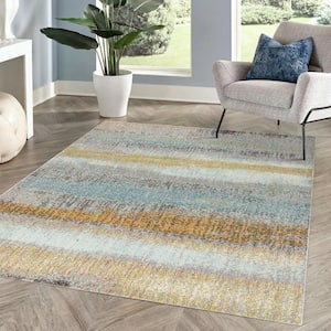 Contemporary Pop Modern Abstract Vintage Cream/Yellow 4 ft. x 6 ft. Area Rug