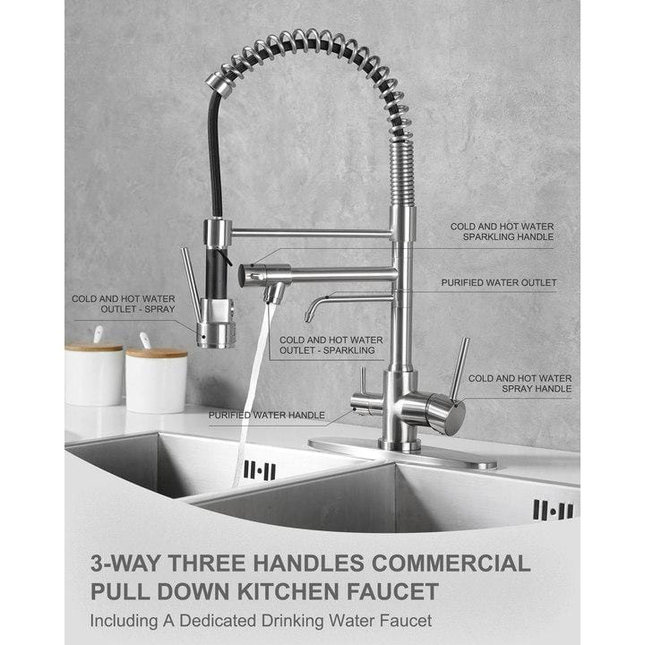 Brushed Nickel Dual Handle Pull Down Kitchen Faucet with Spray