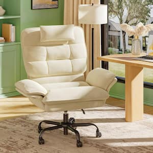 Velvet Seat High-Back Ergonomic Office Chair in Beige with Adjustable Padded Arms, Swivel Chair with Padded Headrest