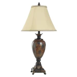 StyleCraft 28.5 in. Brown Table Lamp with Taupe Fabric Shade L3-1123DS ...