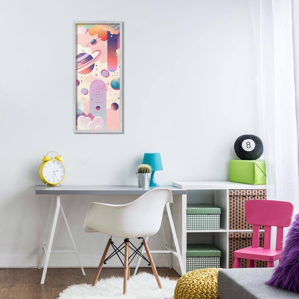 Surreal Geometric Planets Scene by Wumples Gray Framed Abstract Giclee Art Print 30 in. x 13 in. price history on PriceWatchPro