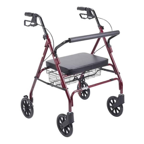 Drive Medical Heavy Duty Bariatric Rollator Rolling Walker with Large Padded Seat, Red