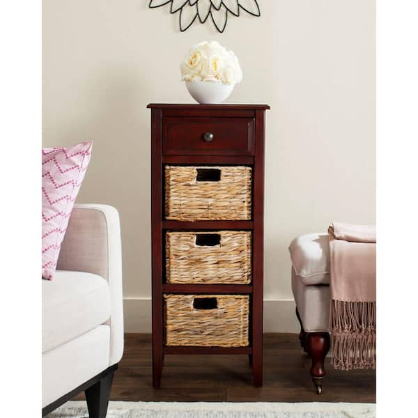 Safavieh Herman Storage Unit With Wicker Baskets Dark Cherry