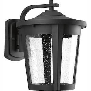 East Haven LED Collection 1-Light Textured Black Clear Seeded Glass Transitional Outdoor Large Wall Lantern Light