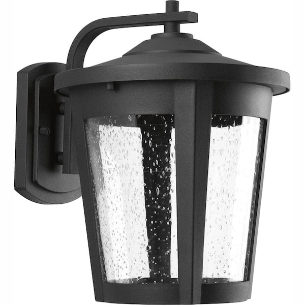 Progress Lighting East Haven LED Collection 1-Light Textured Black Clear Seeded Glass Transitional Outdoor Large Wall Lantern Light