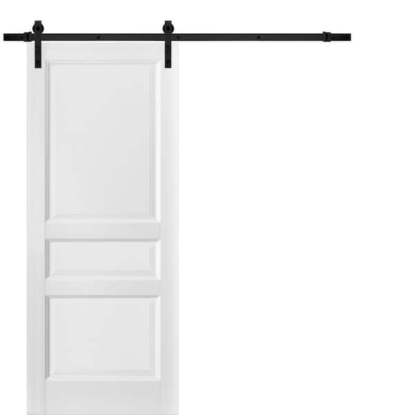 32 in. x 96 in. 1 Panel White Solid Wood Sliding Barn Door with Hardware Kit