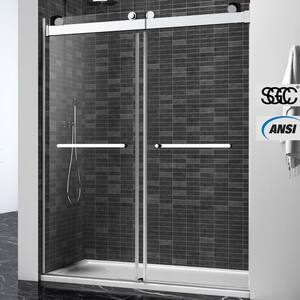58 in. to 60 in. W x 76 in. H Sliding Frameless Shower Door in Brushed Nickel with Clear Glass