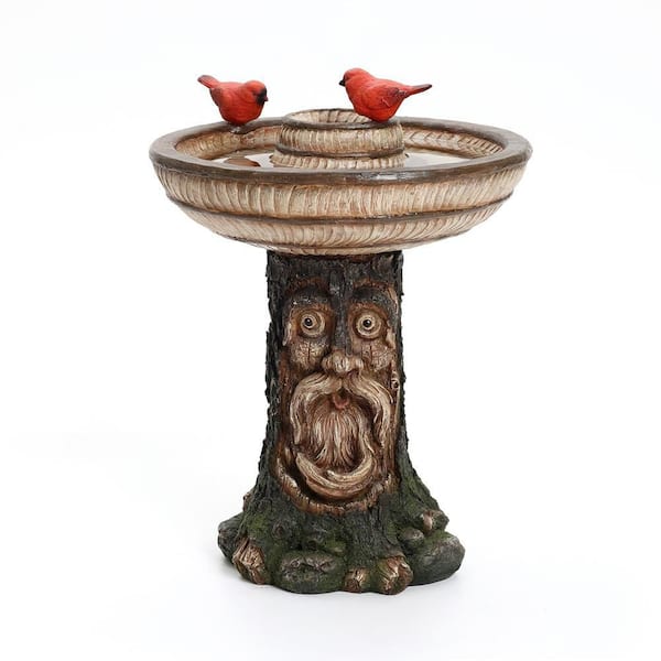 LuxenHome 23.4 in. Brown Old Man in Tree Resin Birdbath