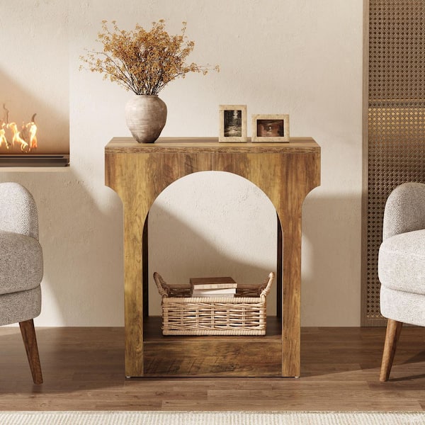 Kerlin 23.6 in. Rustic Brown Short Rectangle Wood End Table with Storage Space, Nightstand for Bedroom, Living Room