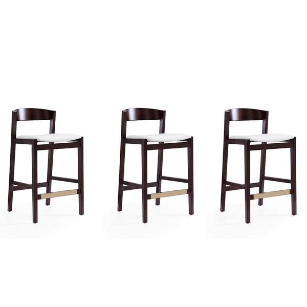Manhattan Comfort Klismos 36.75 in. Ivory and Dark Walnut Beech Wood Counter Height Bar Stool