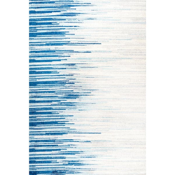 JONATHAN Y Linear Blue/Cream 4 ft. x 6 ft. Modern Half-Stripe Area Rug