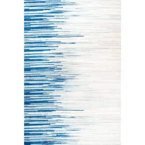 JONATHAN Y Linear Modern Half-Stripe Blue/Cream 3 ft. x 5 ft. Area Rug ...