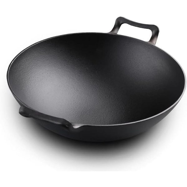 12-Piece Black Cast Iron Wok Set Flat Bottom Skillet with Handles for Induction Gas Electric Grill Cooktops