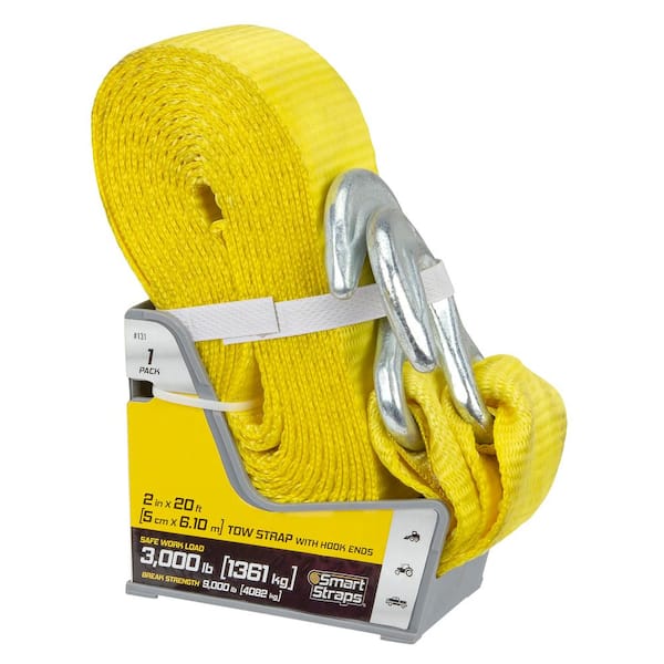 SmartStraps 20 ft. 3,000 lb. Working Load Limit Yellow Tow Rope Strap with  Hooks 131 - The Home Depot