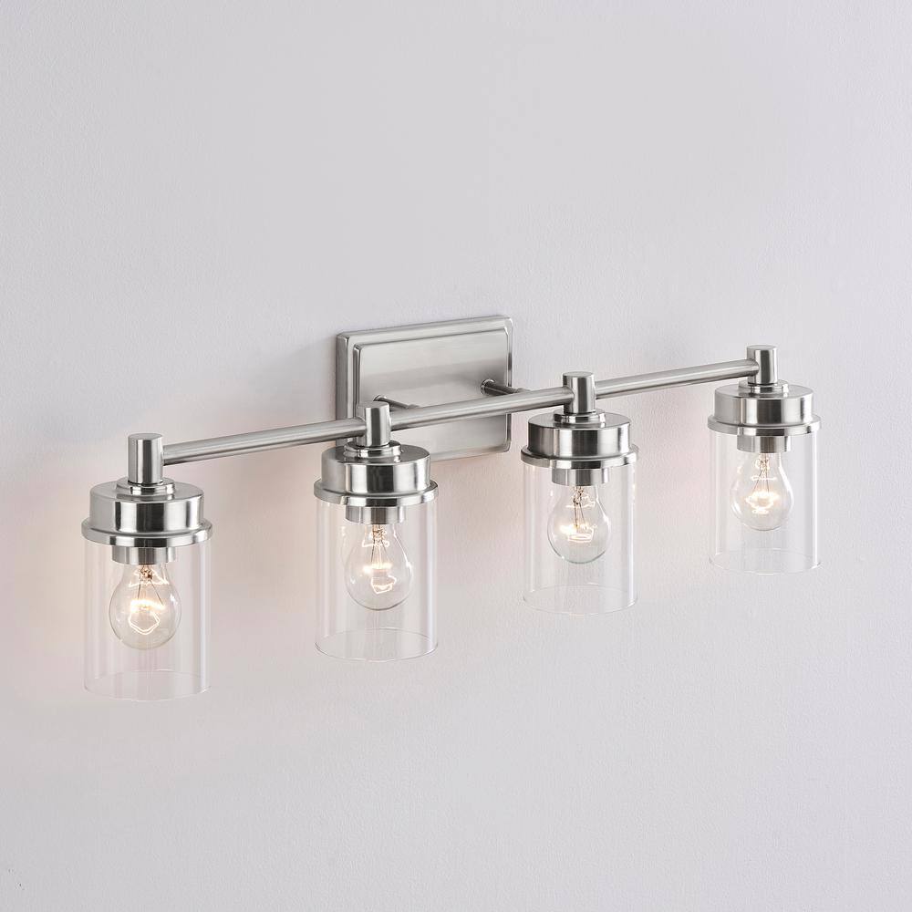 KAWOTI 29.8 in. 4-Light Brushed Nickel Bathroom Vanity Light with Clear ...