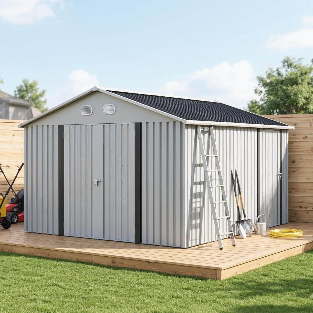 10x12 FT Metal Storage Shed with Lockable Door and Ventilation, Waterproof Garden Tool Shed, White price history on PriceWatchPro