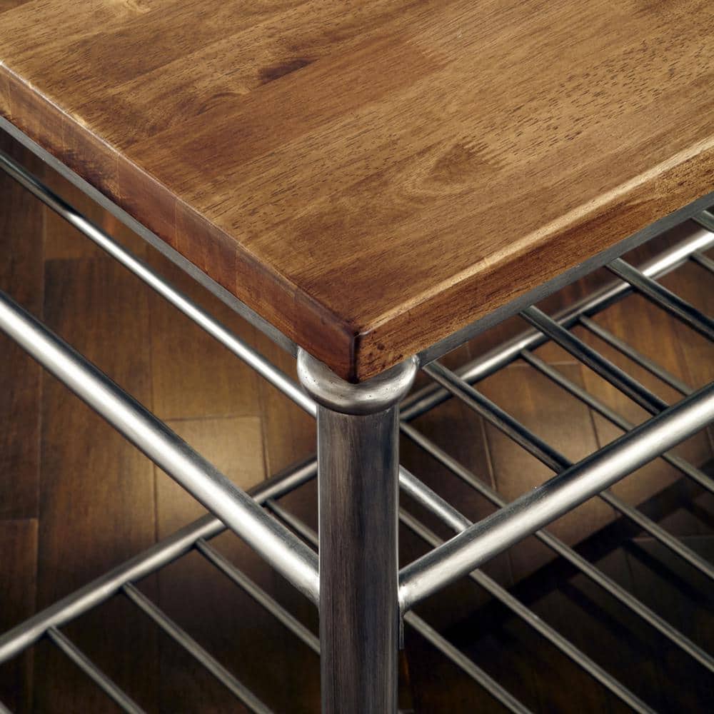Orleans Brown Metal Frame Kitchen Island with Wood Surface