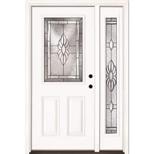 50.5 in. x 81.625 in. Sapphire Patina 1/2 Lite Unfinished Smooth Left-Hand Fiberglass Prehung Front Door with Sidelite