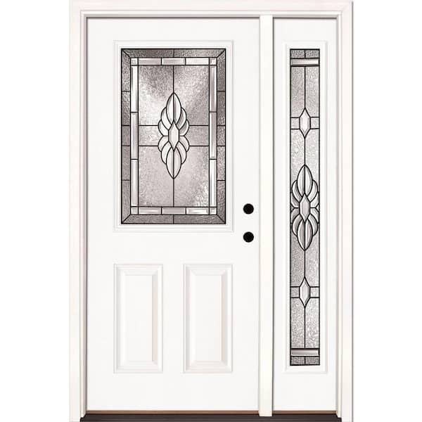 Feather River Doors 50.5 in. x 81.625 in. Sapphire Patina 1/2 Lite Unfinished Smooth Left-Hand Fiberglass Prehung Front Door with Sidelite