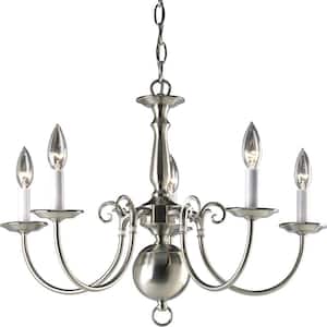 Americana Collection 5-Light Brushed Nickel White Candle Traditional Chandelier Light