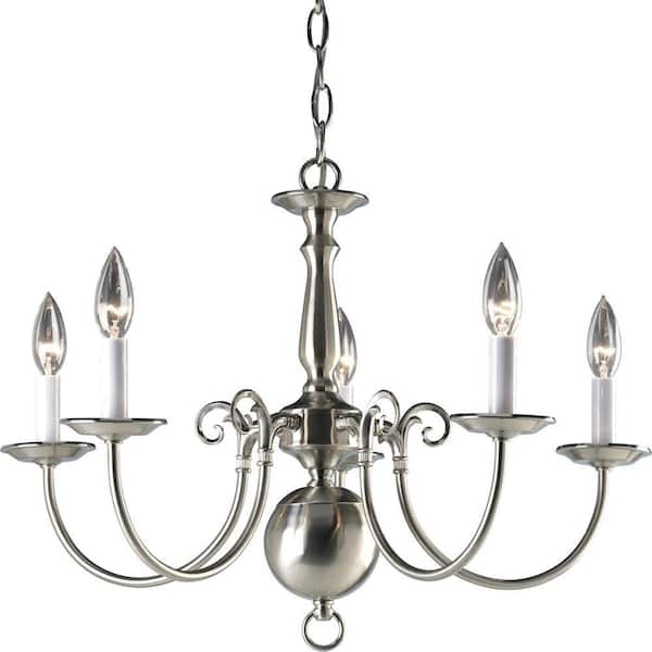 Progress Lighting Americana Collection 5-Light Brushed Nickel White Candle Traditional Chandelier Light