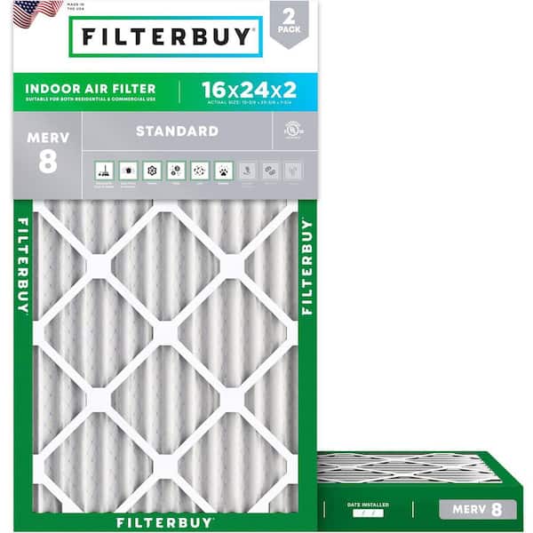 16 in. x 24 in. x 2 in. MERV 8 (FPR 5) Dust Defense Pleated HVAC AC Furnace Air Filters Replacement (2-Pack)