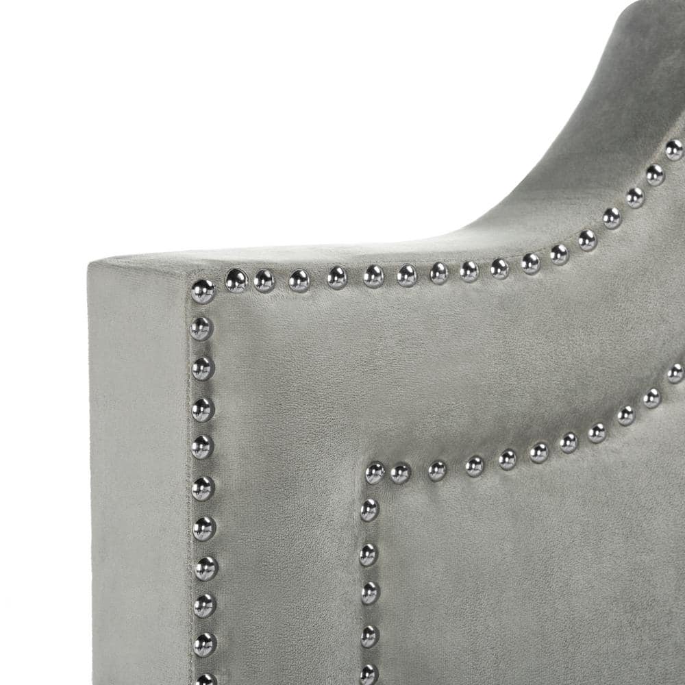 Elegant Pewter Linen Full Platform Bed with Nailhead Trim