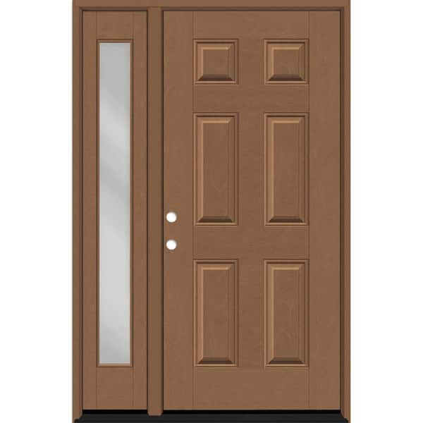 Steves & Sons Regency 51 in. x 80 in. 6 Panel RHIS AutumnWheat Stain Mahogany Fiberglass Prehung Front Door with Clear 12in. SL 4-9/16