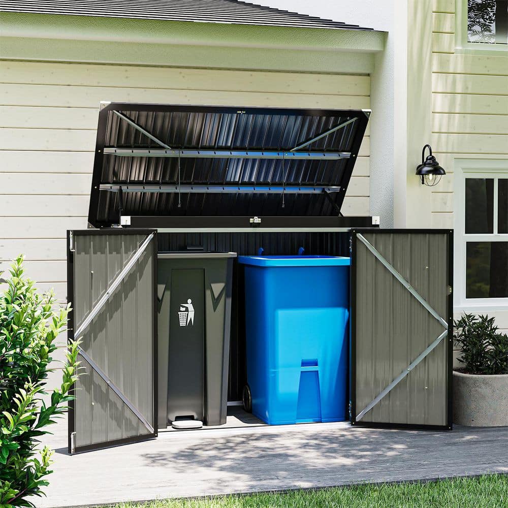 Sizzim 5 ft. W x 2.6 ft. D Trash Can Metal Storage Shed with Chain