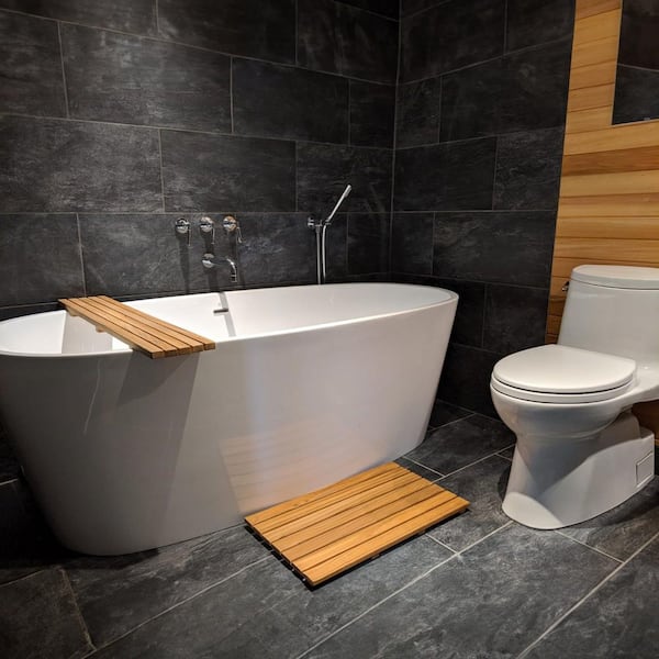 14 in. x 32 in. Bathroom Shower Mat in Natural Teak