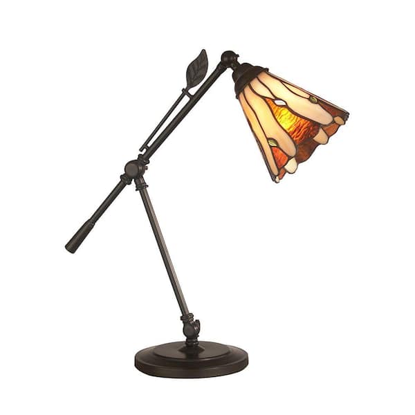 Dale Tiffany 18.5 in. Dark Antique Bronze Amantha Art Glass Leaf Desk Lamp