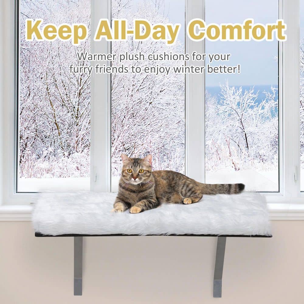 Large White Plush Foam Rectangular Cat Window Perch